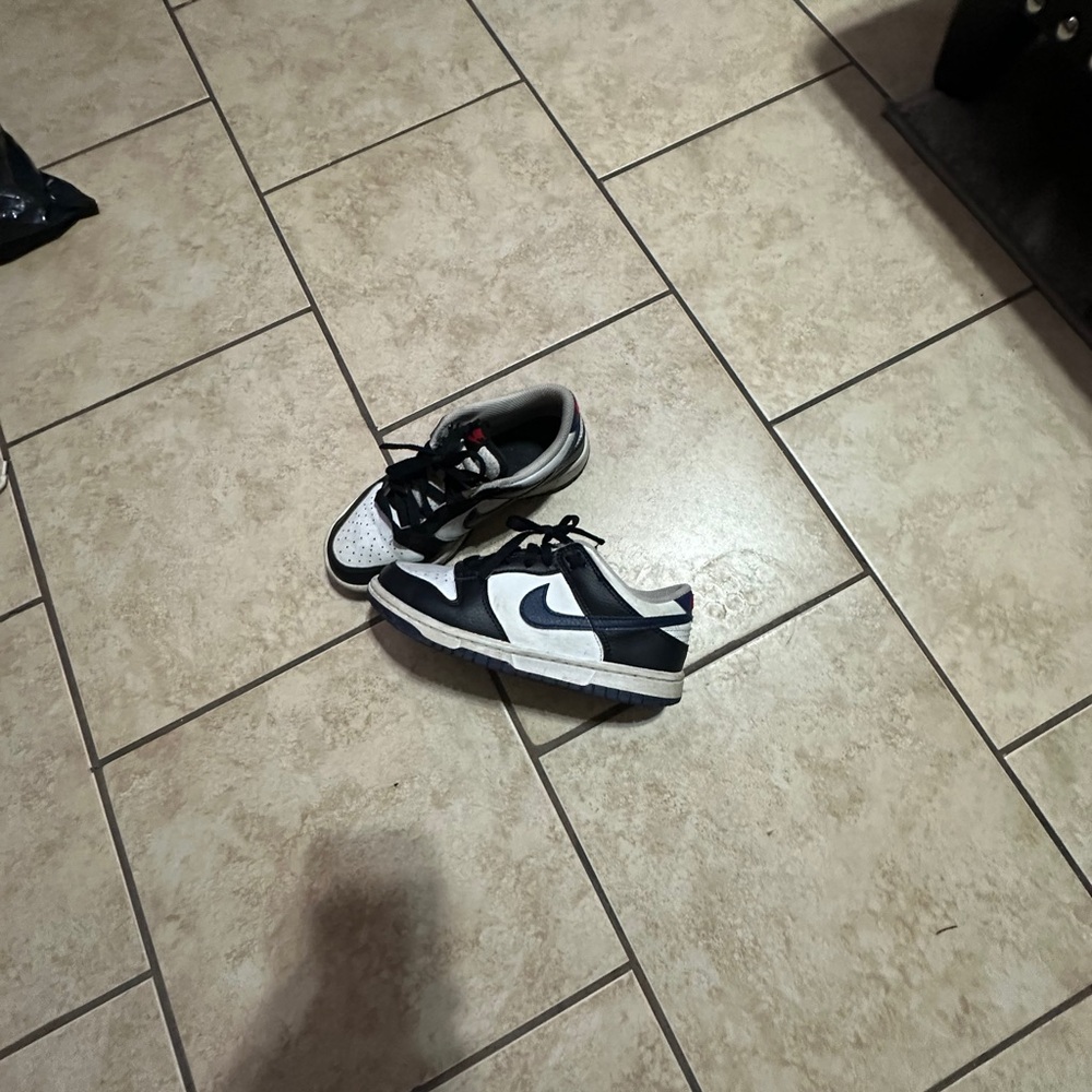 Youth Black and White Nike Dunk  (navy swoosh)